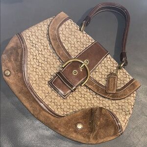 Coach Tan and Brown Shoulder Bag with Gold Accents